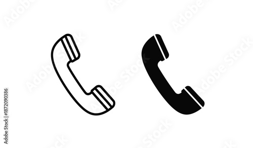 Two black and white telephone handset icons on a pure for communication and contact concepts