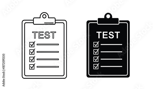 Two clipboards with checklists in black and white line art