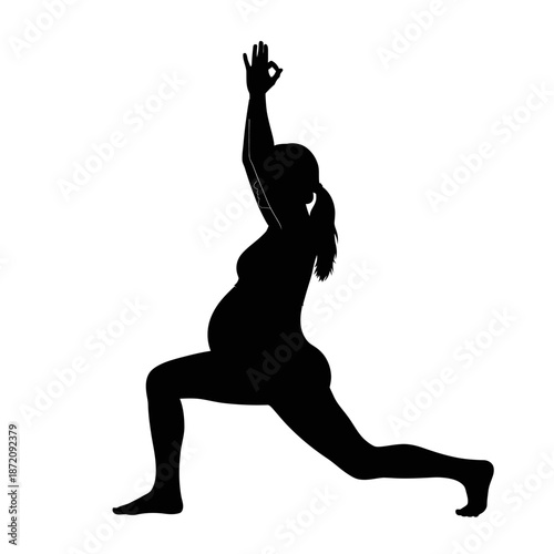 Silhouette of Pregnant Woman Practicing Yoga in Warrior Pose.