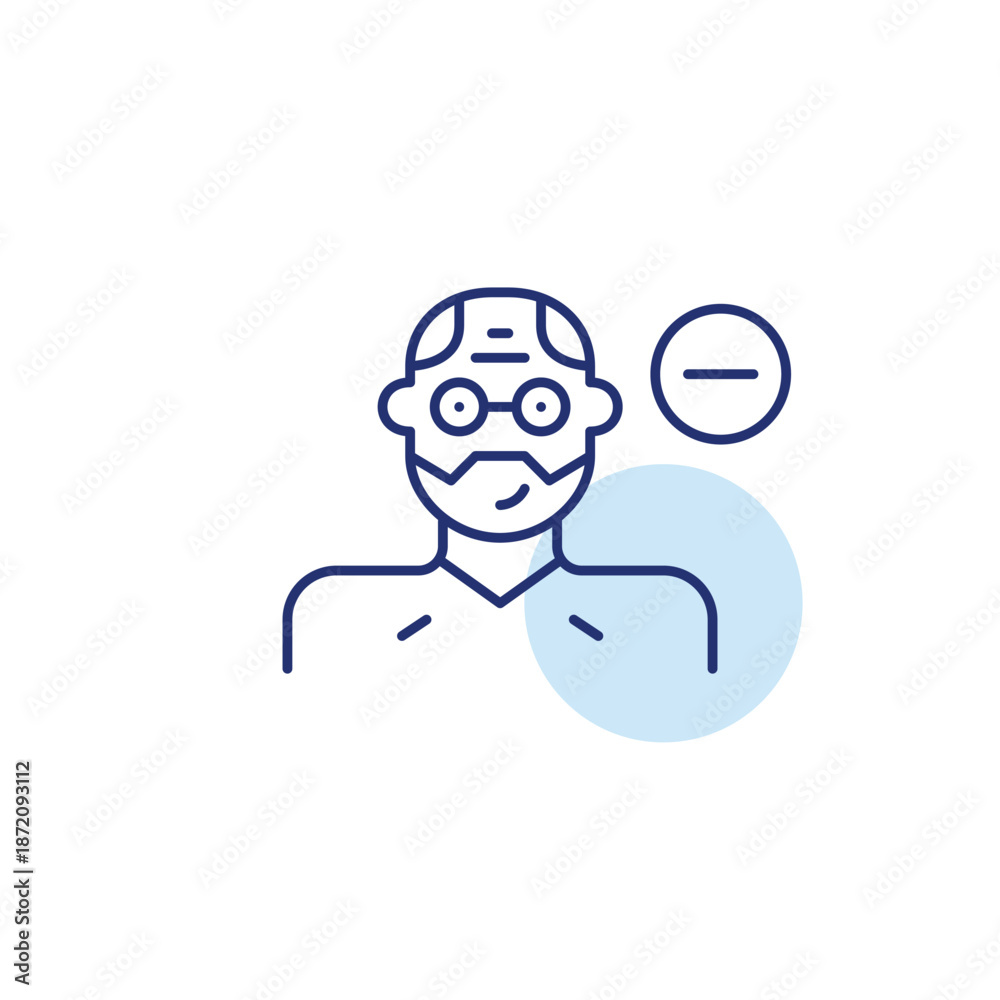 Fototapeta premium Middle-aged man and minus. Remove user, delete avatar. Reduce profile access. Pixel perfect, editable stroke vector icon