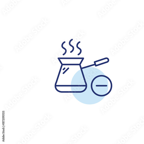 Turkish cezve coffee maker and minus. Hot drinks unavailable. Remove from order. Pixel perfect, editable stroke vector icon