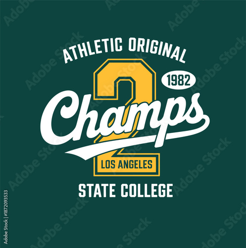 Green background with Los Angeles State College 1982 Champs 1