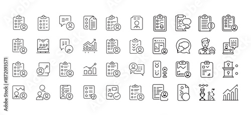 Human Resources and Employee Management Line Icon Set