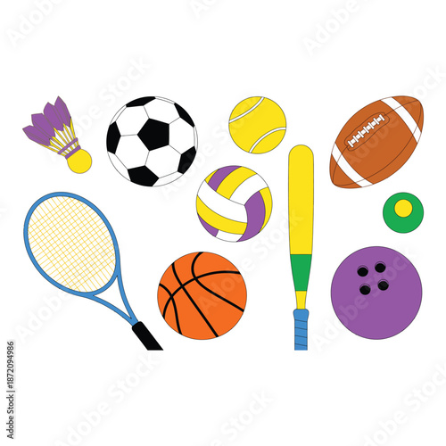 Collection of various sports equipment and balls
