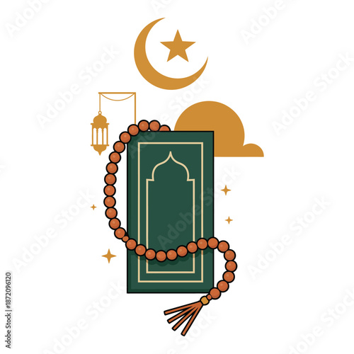 Ramadan kareem islamic illustration with quran and prayer beads