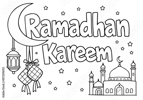 Greeting and islamic celebration ramadhan kareem in doodle style
