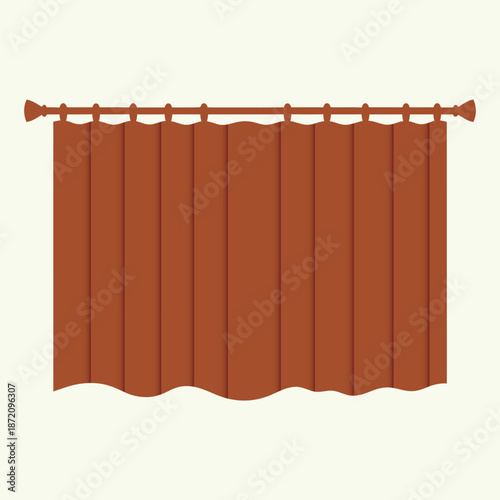 Rust brown pleated curtain silhouette for window furnishing and theater stage decor