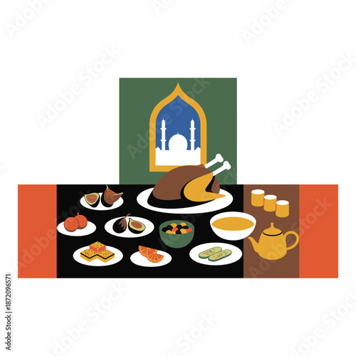 Traditional ramadan iftar feast with delicious food
