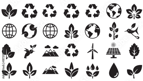 Collection of eco friendly and nature conservation vector icons set