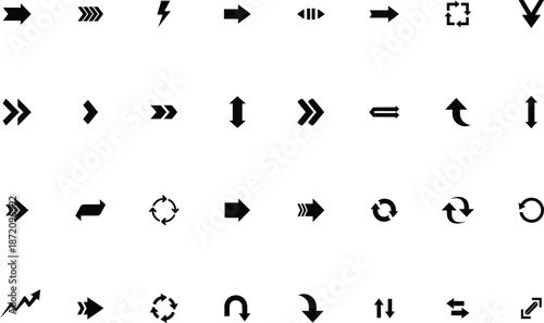 A collection of distorted and pixelated symbols and arrows