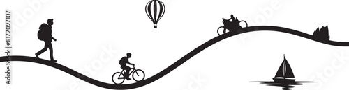 Travelers on a winding road to adventure and freedom