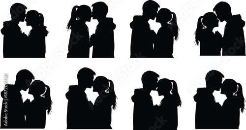 Valentine Love Couple Black Silhouette Black Silhouettes of Couples Kissing in Various Poses on White Background