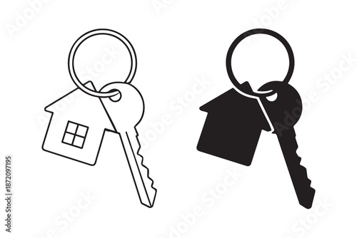 House key with home keychain icon symbol, new house, real estate, property concept