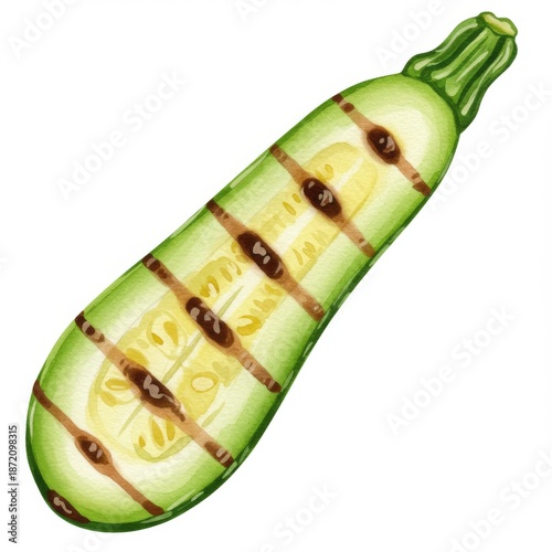 Grilled Zucchini Halved With Grill Marks On A Plain White Background Isolated