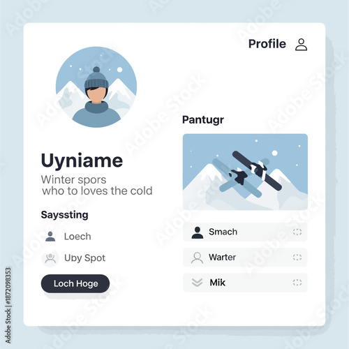 Winter Sports Enthusiast Profile with Mountain Landscape and Skiing Illustration.
