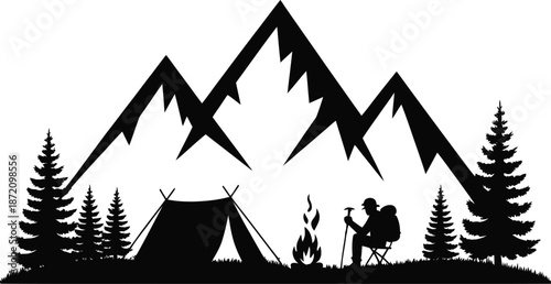 Mountain Camping Adventure Silhouette Scene