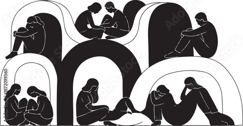 People sitting alone in arches feeling sad and isolated