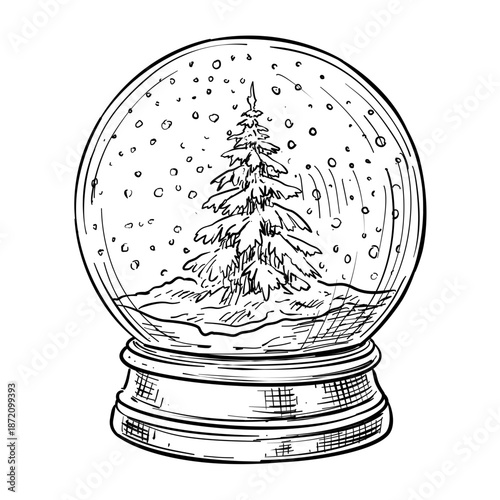 snow globe vector line art hand drawn illustration