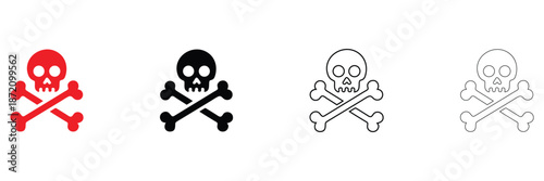 skull with crossbones icon vector, human skull and bones vector, silhouette and line art