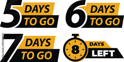 Days to Go Countdown Badge icon Set .Sale Deadline, Limited Time Offer and Event Timer Labels.1,2,3,4,5,6,7,8,9,10 days left countdown icon.