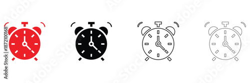 alarm clock icon vector, notification symbol, stopwatch icon vector, silhouette and line art