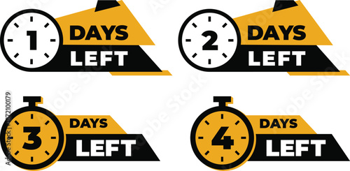 Days to Go Countdown Badge icon Set .Sale Deadline, Limited Time Offer and Event Timer Labels.1,2,3,4,5,6,7,8,9,10 days left countdown icon.