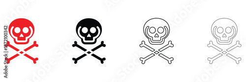 skull with crossbones icon vector, human skull and bones vector, silhouette and line art
