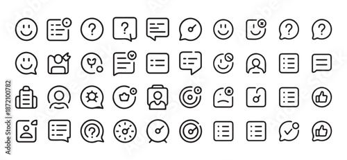 Customer Support, User Experience Feedback, and Interface Line Icon Set