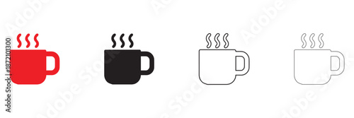coffee mug with steam icon vector set, coffee cup vector, silhouette and line art