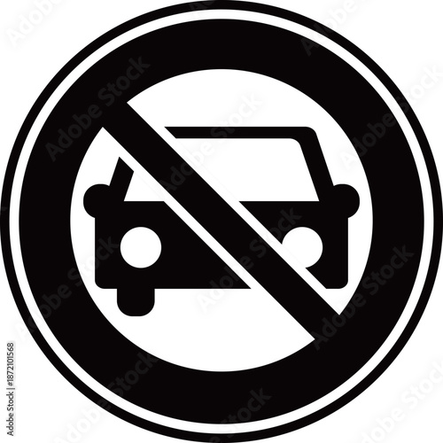 二輪の自動車以外の自動車通行止め標識のアイコン　モノトーン