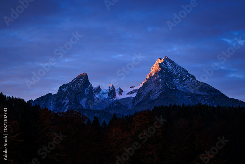 mount watzmann in the bavarian alps at berchtesgaden during sunrise