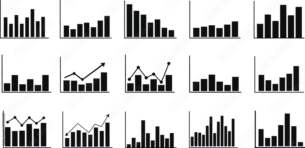 Fototapeta premium Collection of various bar and line graphs for data analysis and visualization