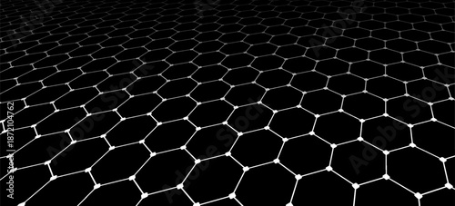 Black background. Dark hexagon carbon fiber texture. Navy blue honeycomb metal texture steel background. Web design template vector illustration EPS 10.