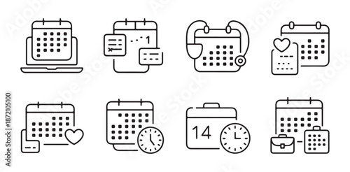 Calendar and scheduling icons set with online planning appointment reminders and deadline symbols