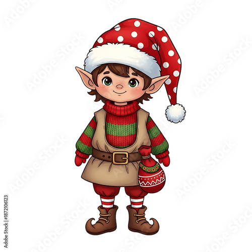 Cute Christmas Elf Character Illustration isolated on transparent background	