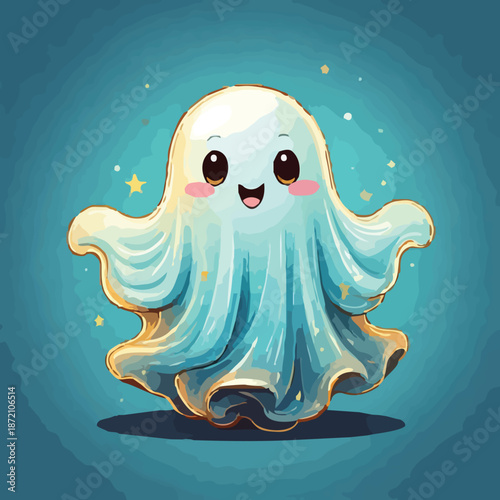 Adorable Cartoon Ghost with Rosy Cheeks and a Sweet Smile.