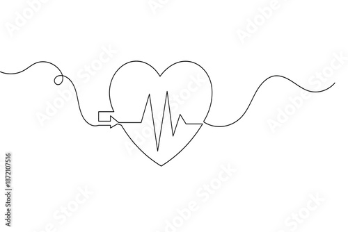 Continuous one line drawing of a human heart for minimalist biology and cardiology design