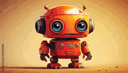 Adorable Orange Robot with Big Eyes and Antennae.
