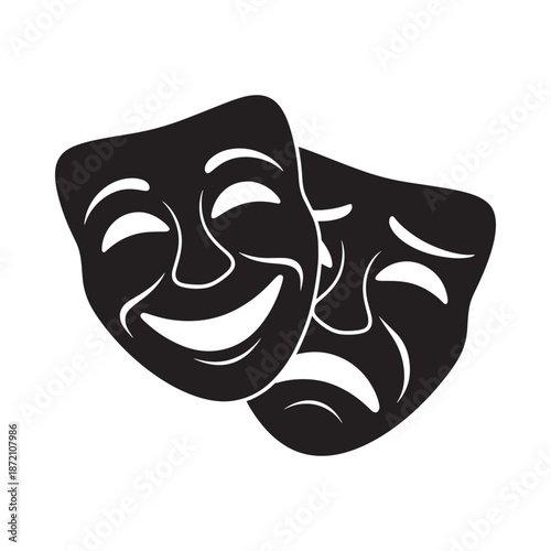 Comedy and tragedy masks side by side in black and white