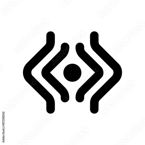 Abstract symmetrical symbol showing curved forms enclosing a central dot, representing focus, balance, protection, inner awareness, and guided attention.