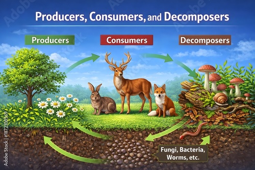 Balance of Nature Producers Consumers and Decomposers with examples