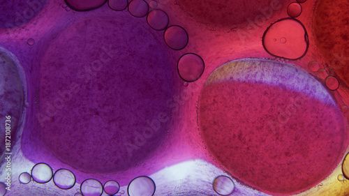 Oil bubbles floating in colored water - Macro