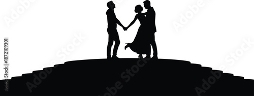 Romantic couple dancing on steps silhouette expressing love celebration relationship unity movement elegant minimalist vector illustration art design concept romance