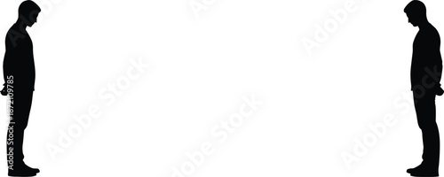 Two men facing away silhouette illustration expressing isolation distance misunderstanding conflict psychology concept for emotional social relationship poster vector design