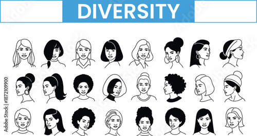 Diversity icon set featuring various ethnic and cultural faces