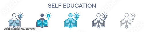 Self Education Element For Design Graphic - Multi Styles. Vector Illustration Of Two Colored And Black. Multiple Icons Designs Can Be Used For Mobile, Ui, Web 