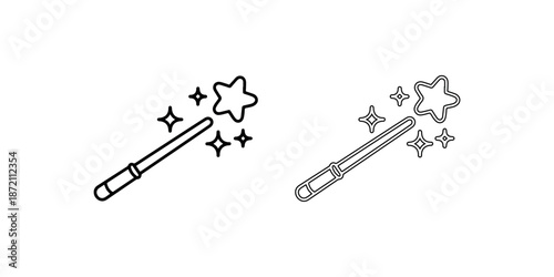 Magic wand with star sparkles simple outline icon symbol for imagination fantasy and wishing concept