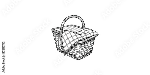 Wicker picnic basket with checkered cloth, perfect for outdoor lunches and food transport