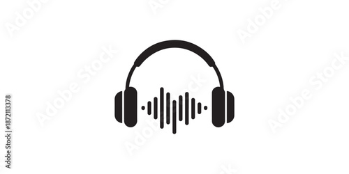 Headphones with sound waves icon isolated on white background flat design vector illustration