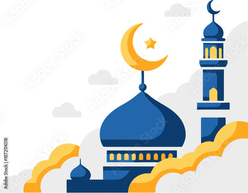 Blue Mosque with Crescent Moon.